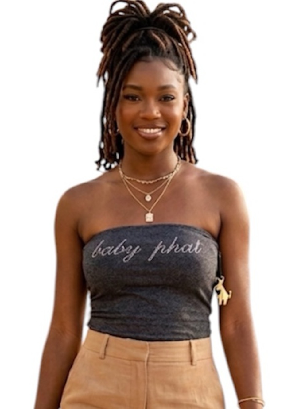 Y2K Baby Phat Charcoal Grey Strapless Rhinestone Tube Top Size: Large